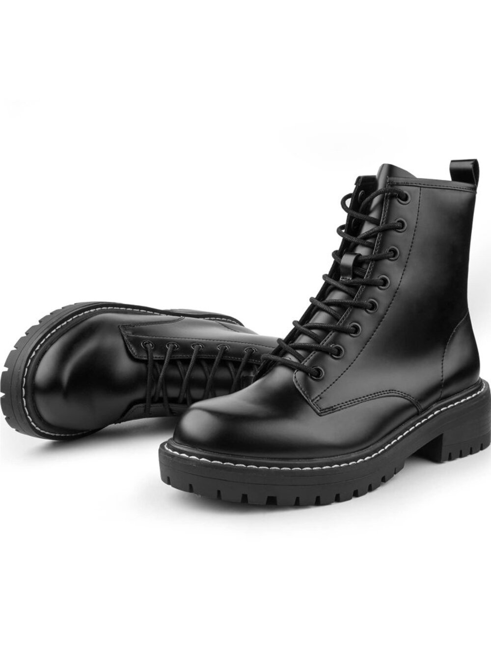 NWT ICHIGO Ankle Booties Causal 8-Eye Side Zipper Lace-up Combat Boots(Black 6)